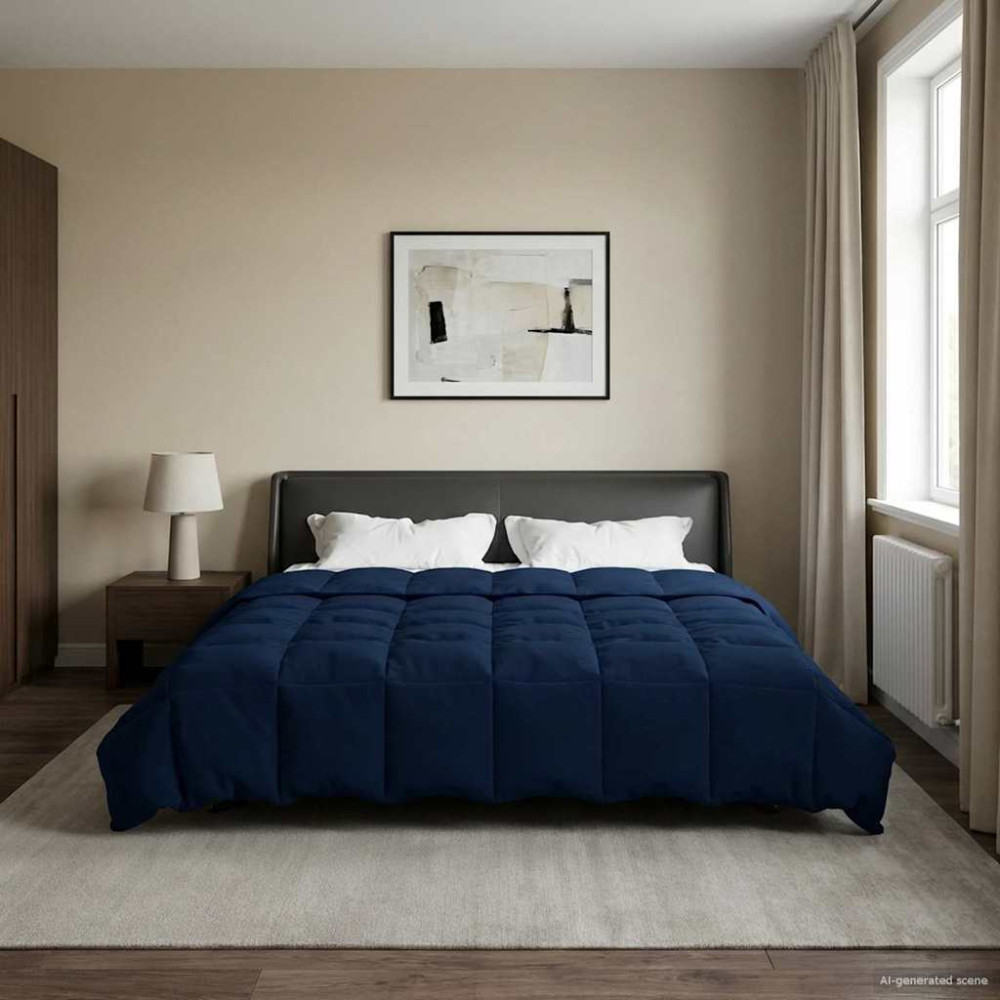 Produktbild för Sommar Duvet Quiltad Mörkblå 200 x 220 cm Mikrofiber