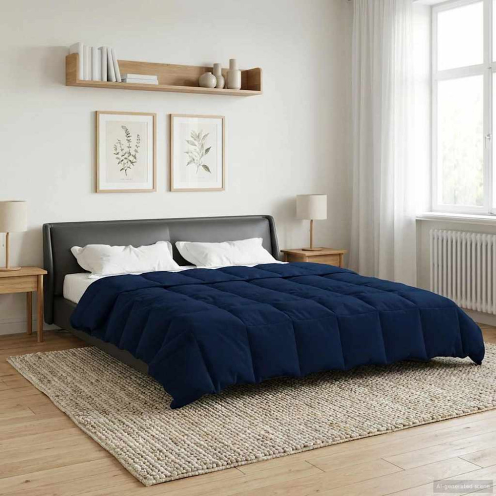 Produktbild för Sommar Duvet Quiltad Mörkblå 220 x 240 cm Mikrofiber