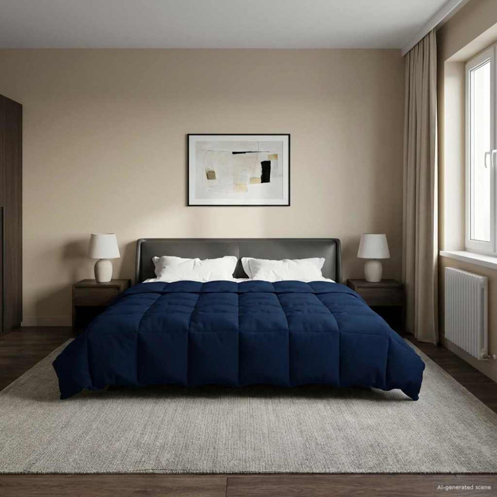 Produktbild för Sommar Duvet Quiltad Mörkblå 220 x 260 cm Mikrofiber
