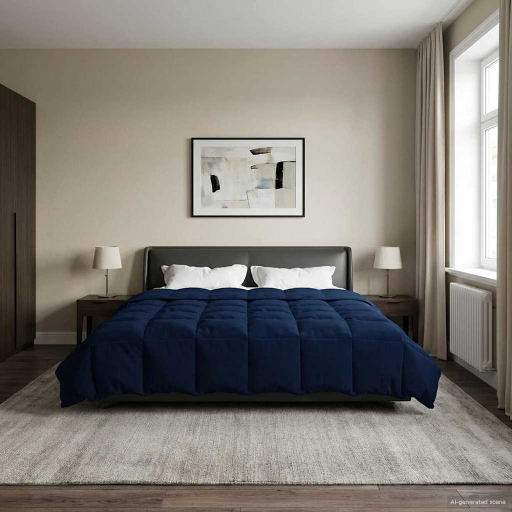Produktbild för Sommar Duvet Quiltad Mörkblå 240 x 260 cm Mikrofiber