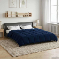 Produktbild för Sommar Duvet Quiltad Mörkblå 240 x 260 cm Mikrofiber