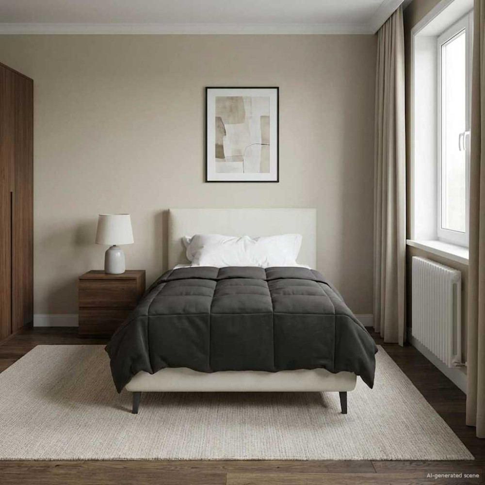 Produktbild för Full Års-Duvet Quiltad Antracit 140 x 200 cm Mikrofiber
