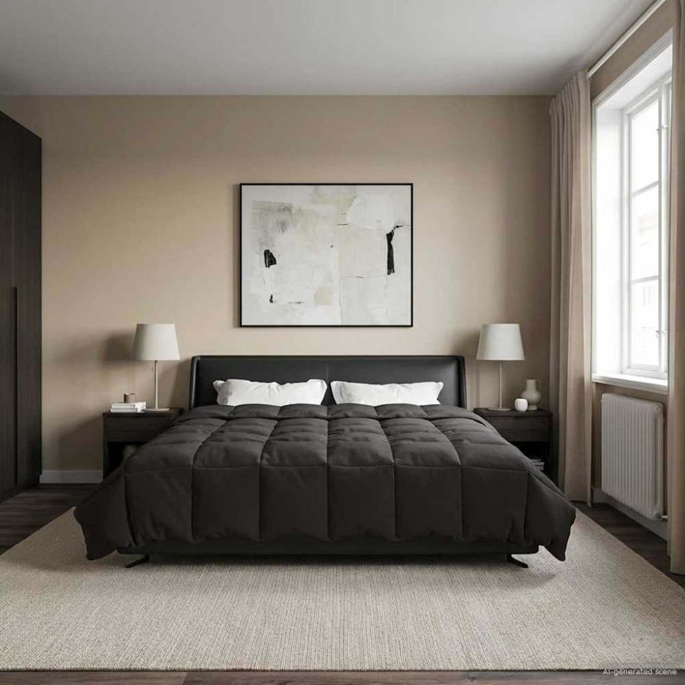 Produktbild för Full Års-Duvet Quiltad Antracit 220 x 260 cm Mikrofiber