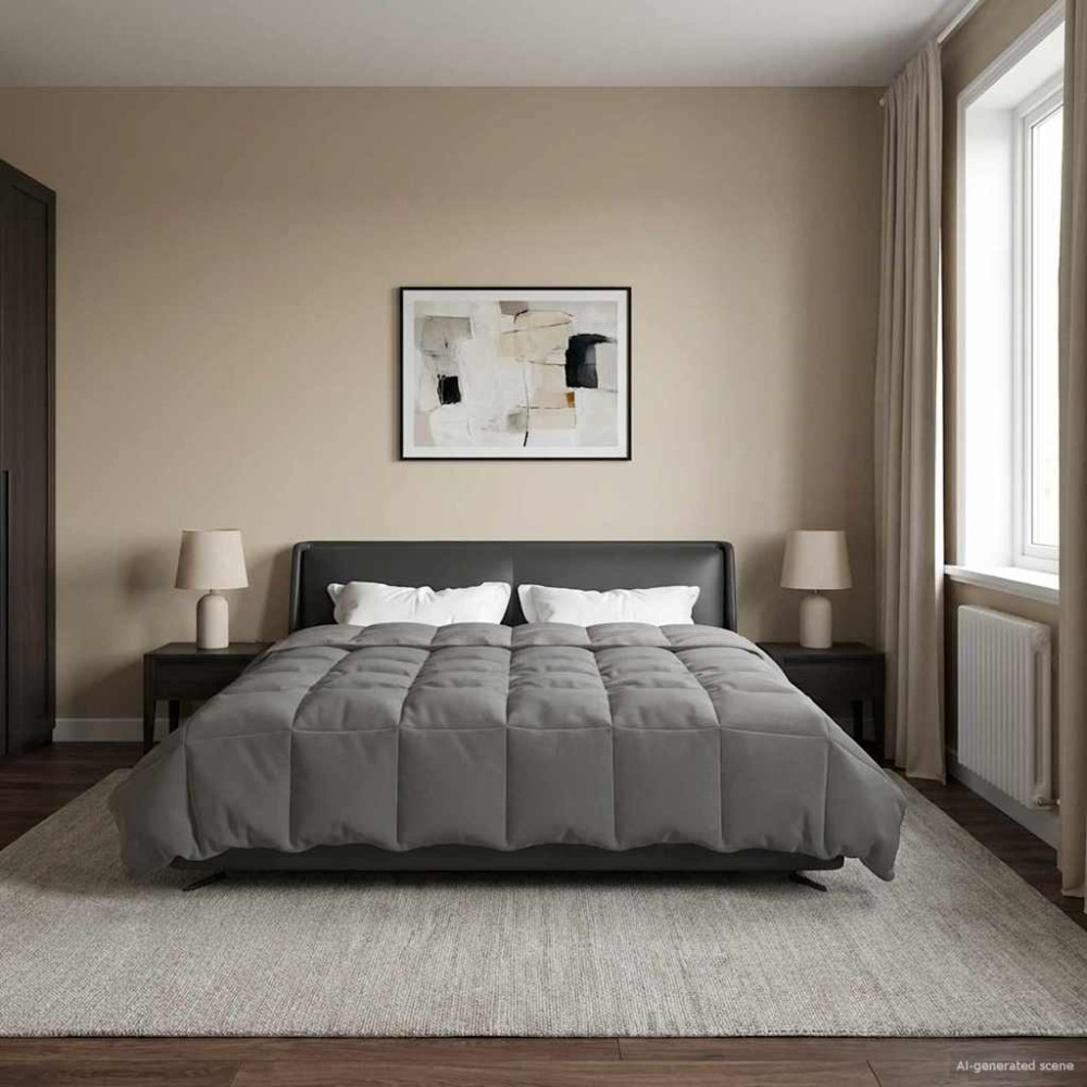 Produktbild för Full Års-Duvet Quiltad Ljusgrå 200 x 220 cm Mikrofiber