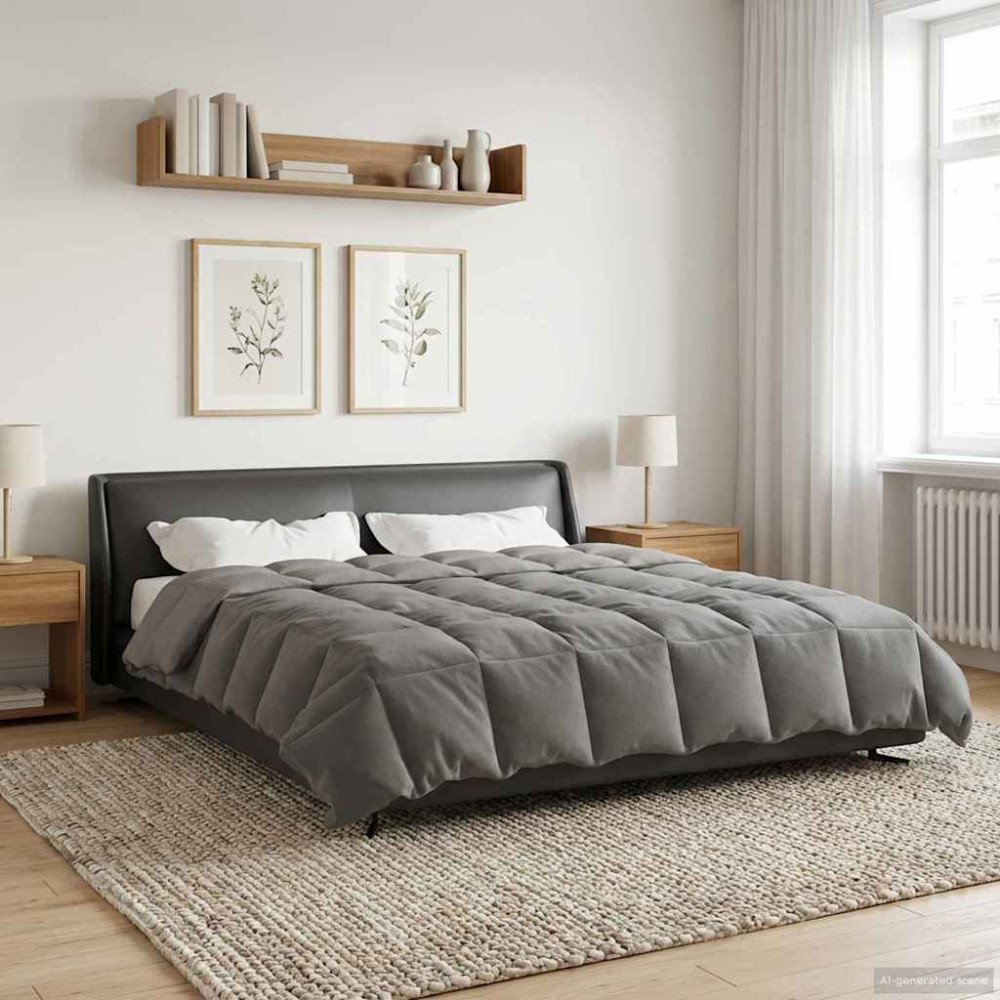 Produktbild för Full Års-Duvet Quiltad Ljusgrå 220 x 260 cm Mikrofiber