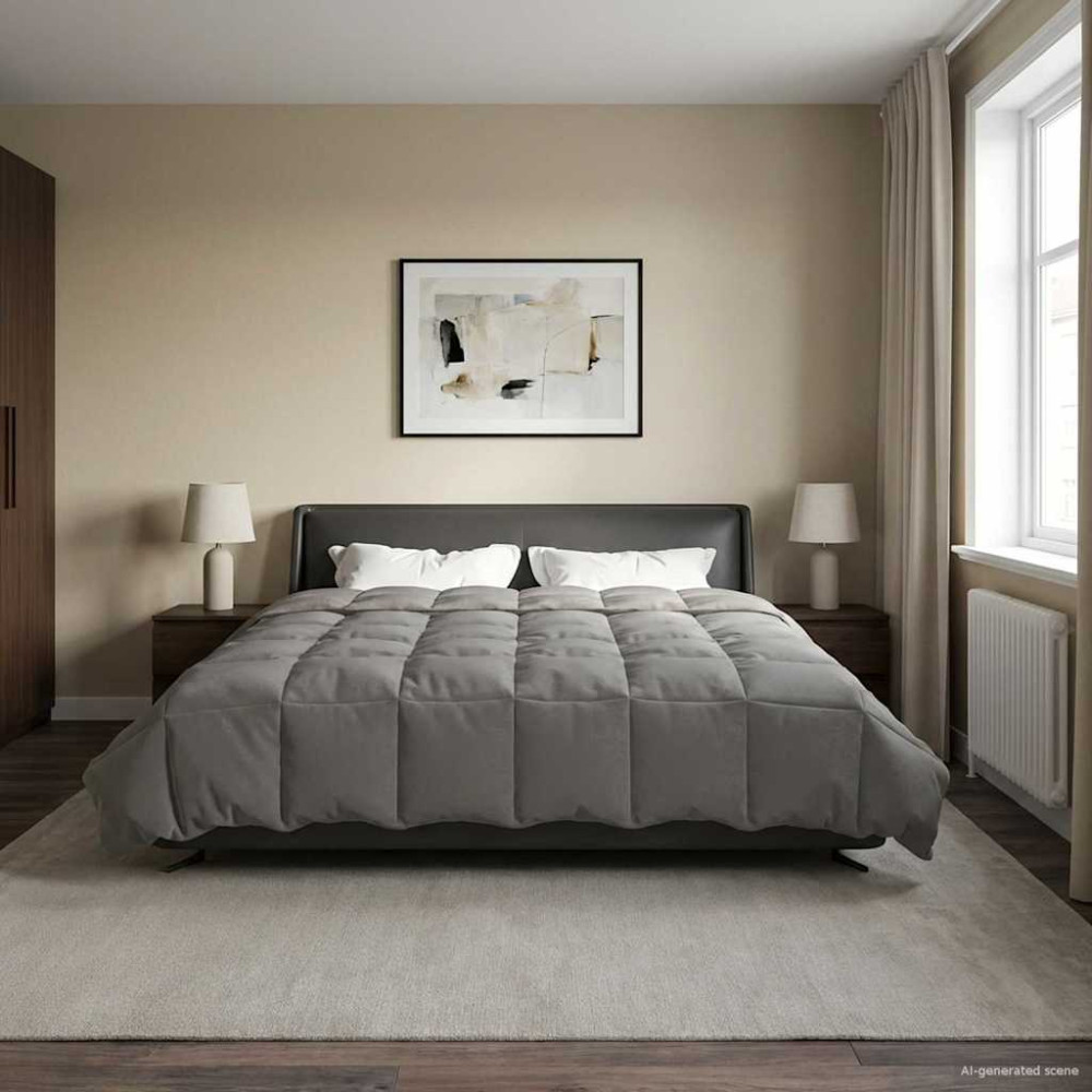 Produktbild för Full Års-Duvet Quiltad Ljusgrå 220 x 260 cm Mikrofiber