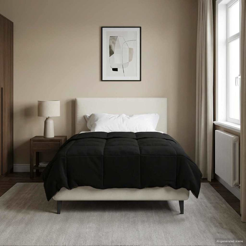 Produktbild för Full Års-Duvet Quiltad Svart 140 x 200 cm Mikrofiber