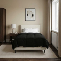 Produktbild för Full Års-Duvet Quiltad Svart 155 x 200 cm Mikrofiber