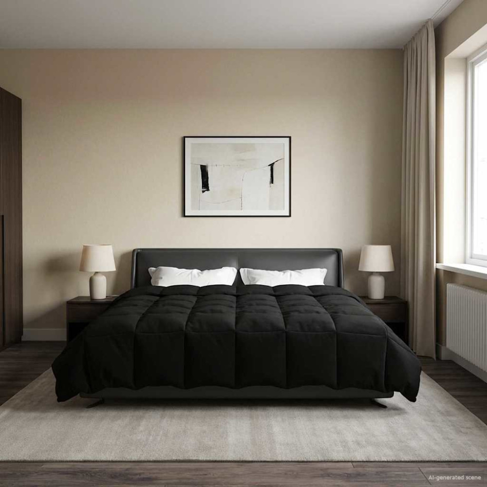 Produktbild för Full Års-Duvet Quiltad Svart 200 x 200 cm Mikrofiber