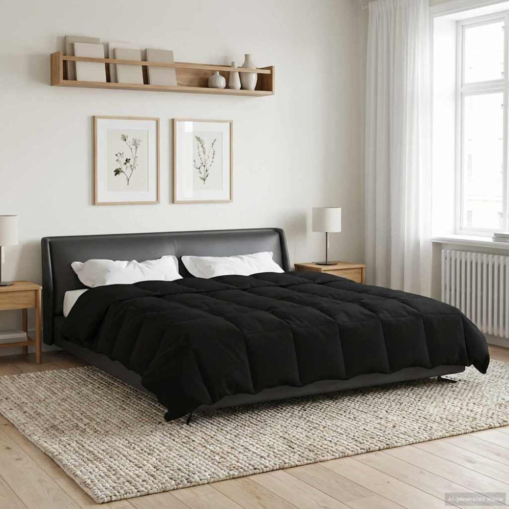 Produktbild för Full Års-Duvet Quiltad Svart 200 x 200 cm Mikrofiber