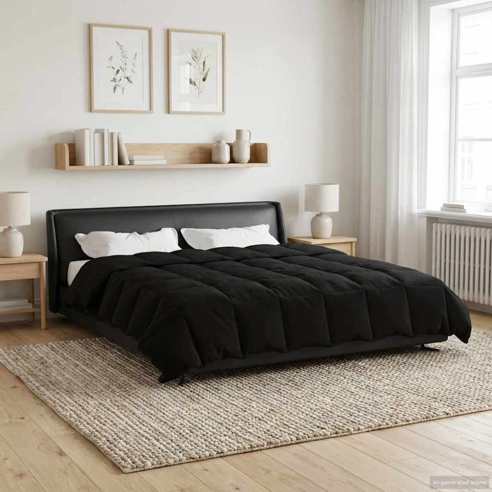 Produktbild för Full Års-Duvet Quiltad Svart 200 x 240 cm Mikrofiber