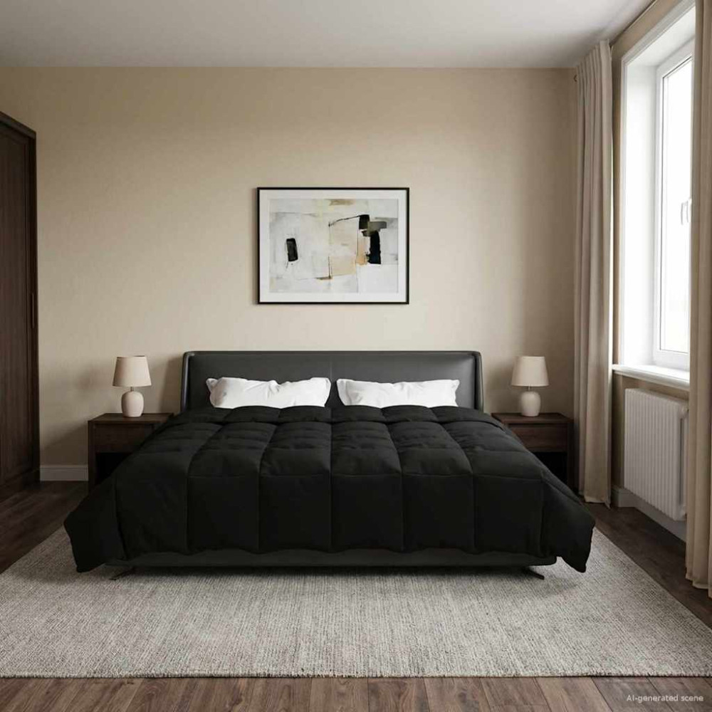 Produktbild för Full Års-Duvet Quiltad Svart 200 x 240 cm Mikrofiber