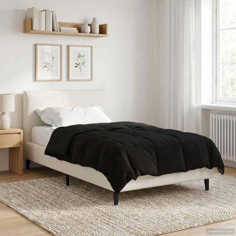 Produktbild för Full Års-Duvet Quiltad Svart 135 x 220 cm Mikrofiber