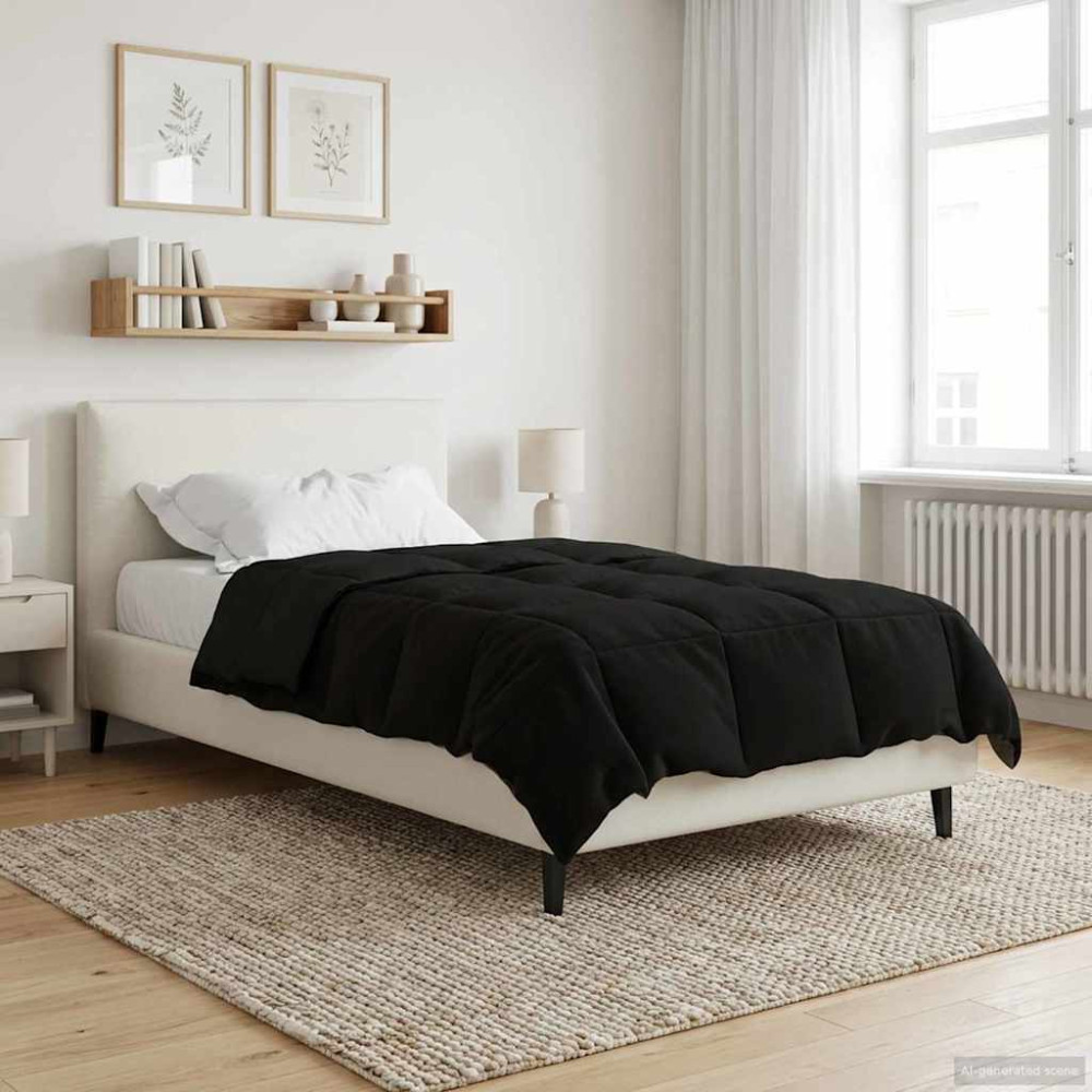 Produktbild för Full Års-Duvet Quiltad Svart 140 x 220 cm Mikrofiber