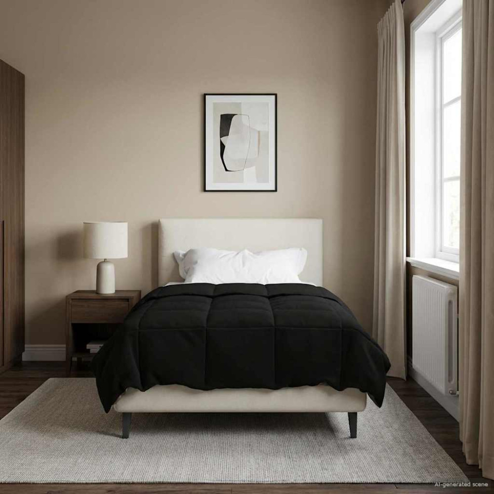 Produktbild för Full Års-Duvet Quiltad Svart 155 x 220 cm Mikrofiber