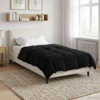 Produktbild för Full Års-Duvet Quiltad Svart 155 x 220 cm Mikrofiber