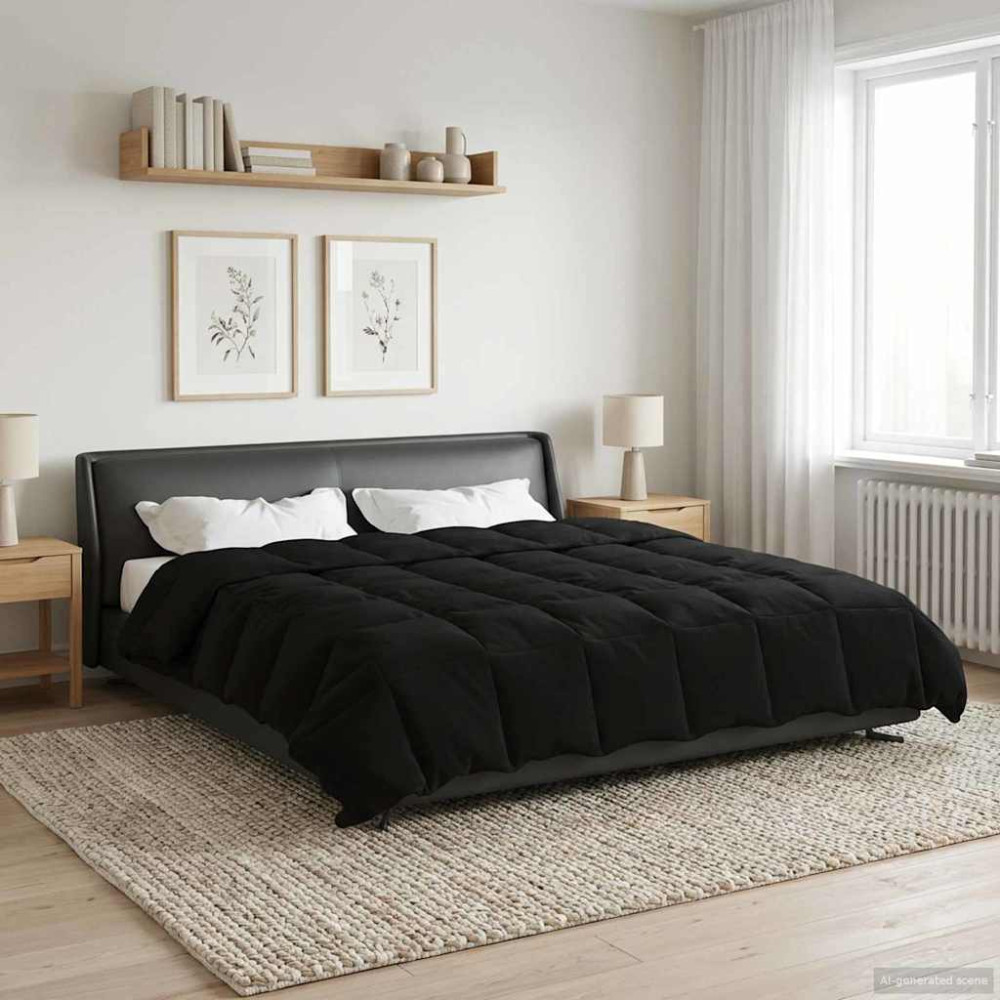 Produktbild för Full Års-Duvet Quiltad Svart 200 x 220 cm Mikrofiber