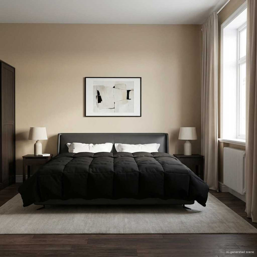 Produktbild för Full Års-Duvet Quiltad Svart 200 x 220 cm Mikrofiber