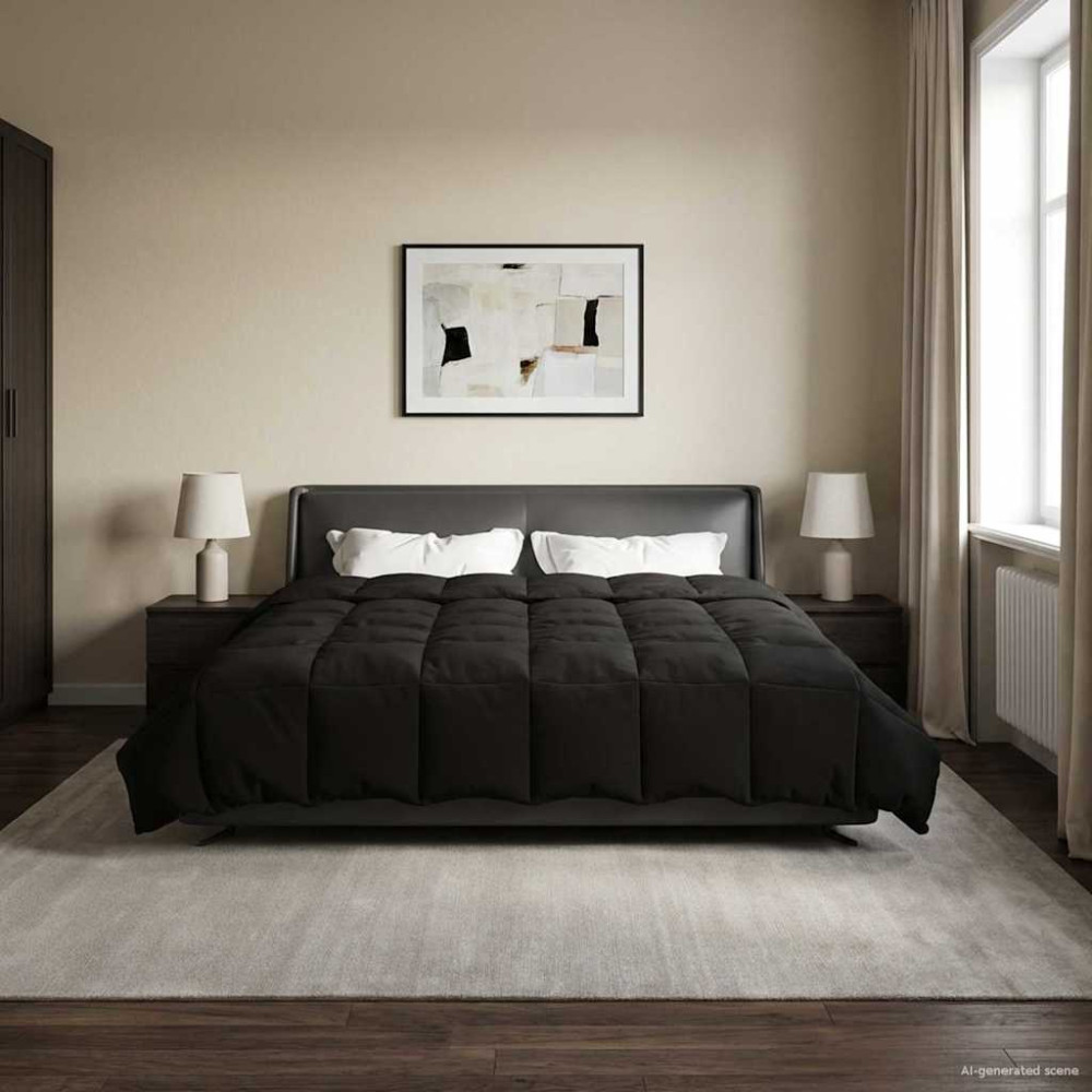 Produktbild för Full Års-Duvet Quiltad Svart 220 x 260 cm Mikrofiber