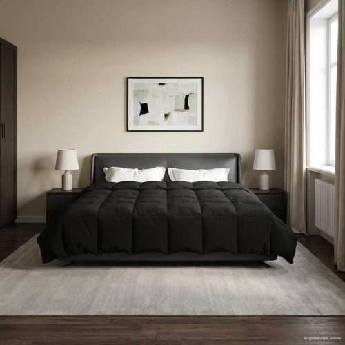 vidaXL Full Års-Duvet Quiltad Svart 220 x 260 cm Mikrofiber
