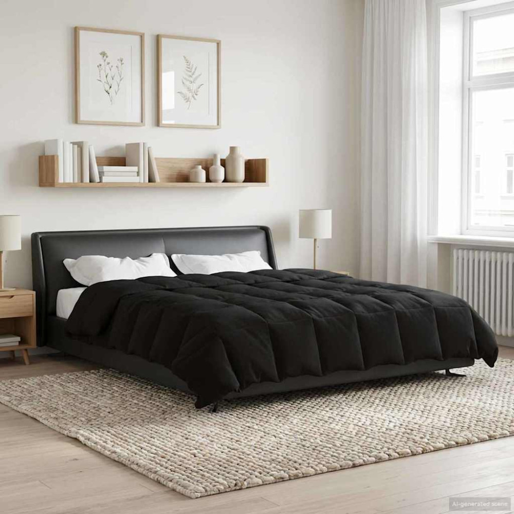 Produktbild för Full Års-Duvet Quiltad Svart 220 x 260 cm Mikrofiber