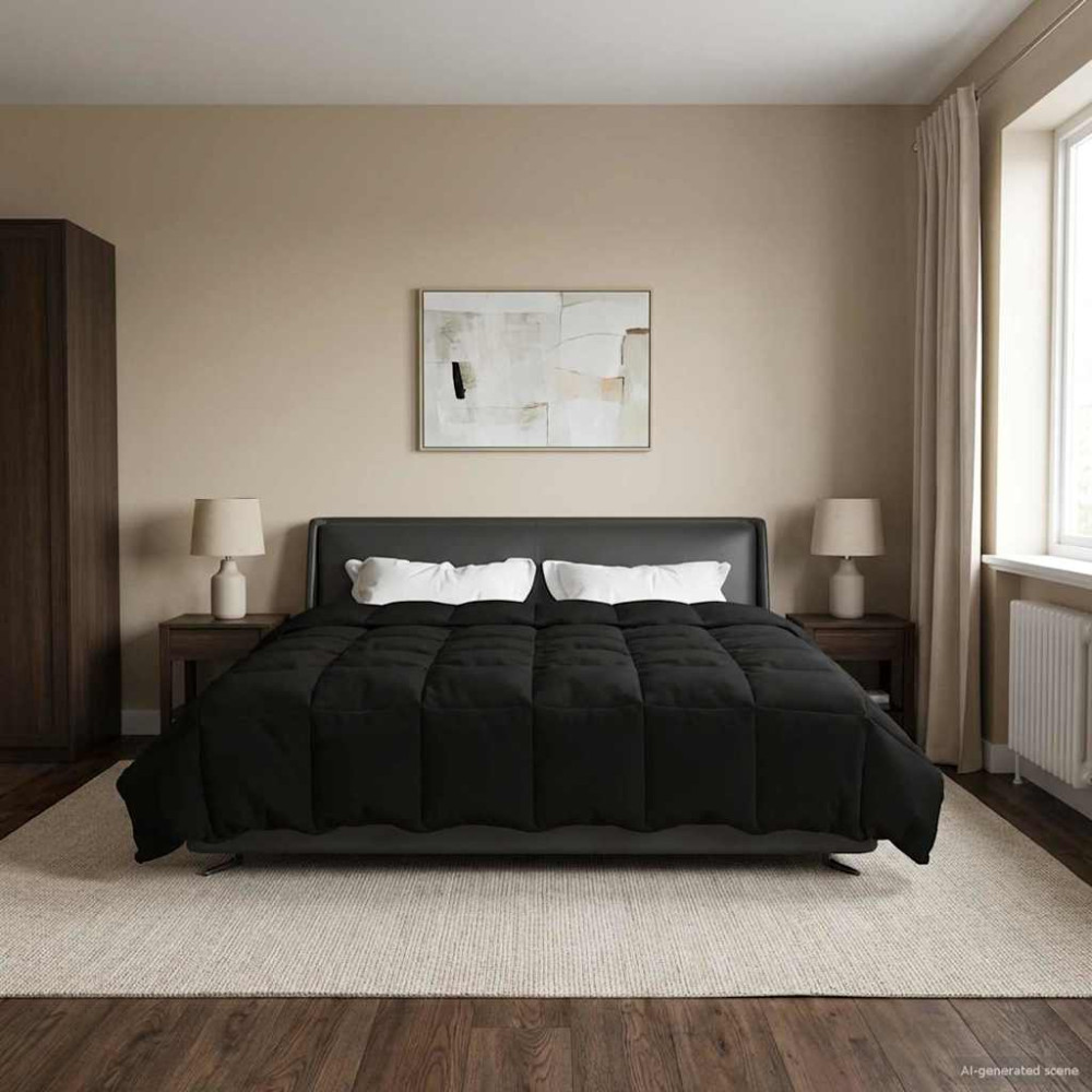 Produktbild för Full Års-Duvet Quiltad Svart 240 x 260 cm Mikrofiber