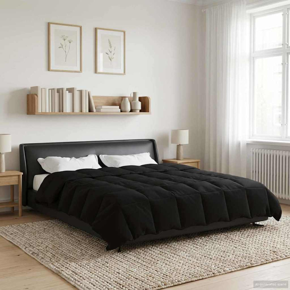 Produktbild för Full Års-Duvet Quiltad Svart 240 x 260 cm Mikrofiber