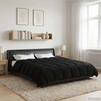 Produktbild för Full Års-Duvet Quiltad Svart 240 x 260 cm Mikrofiber