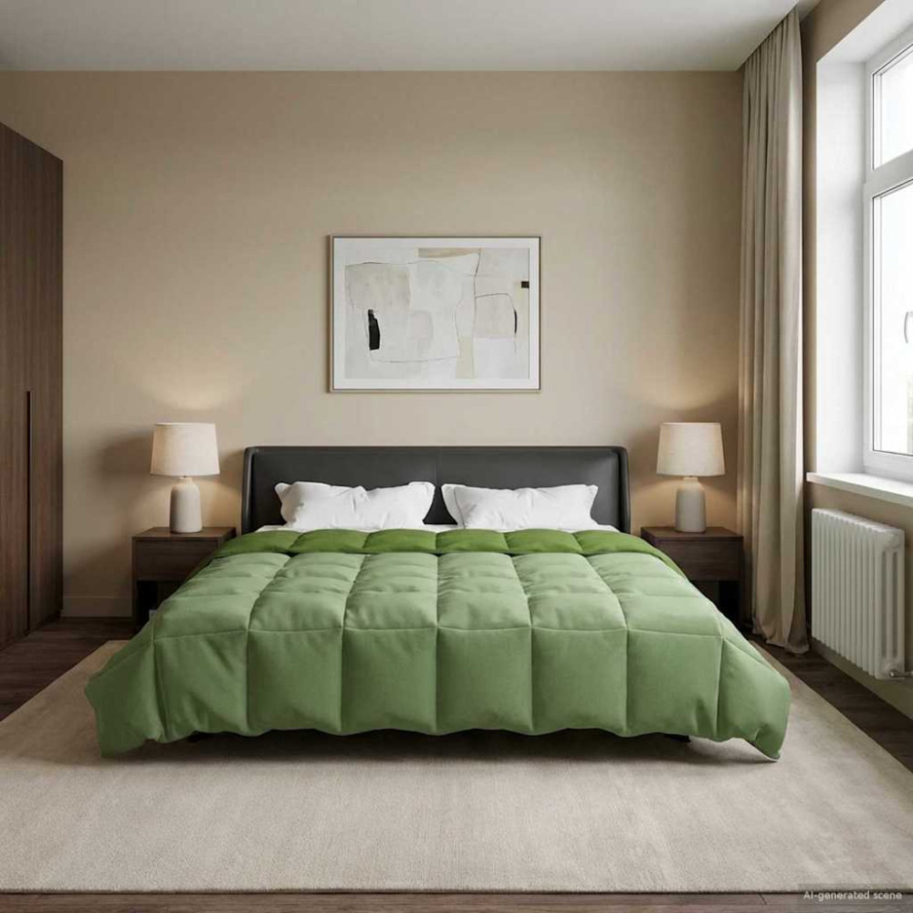 Produktbild för Full Års-Duvet Quiltad Grön 220 x 260 cm Mikrofiber