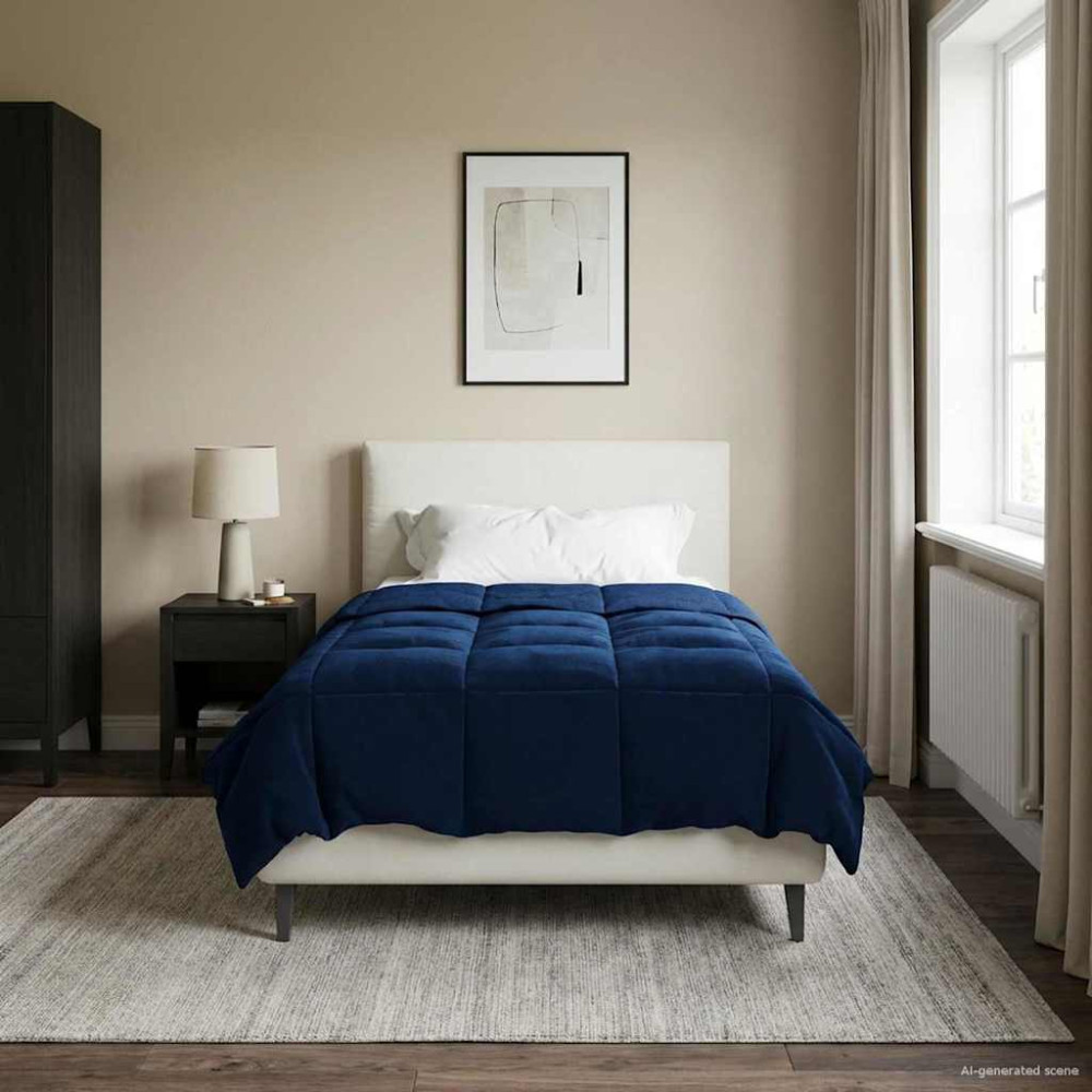 Produktbild för Full Års-Duvet Quiltad Mörkblå 135 x 200 cm Mikrofiber