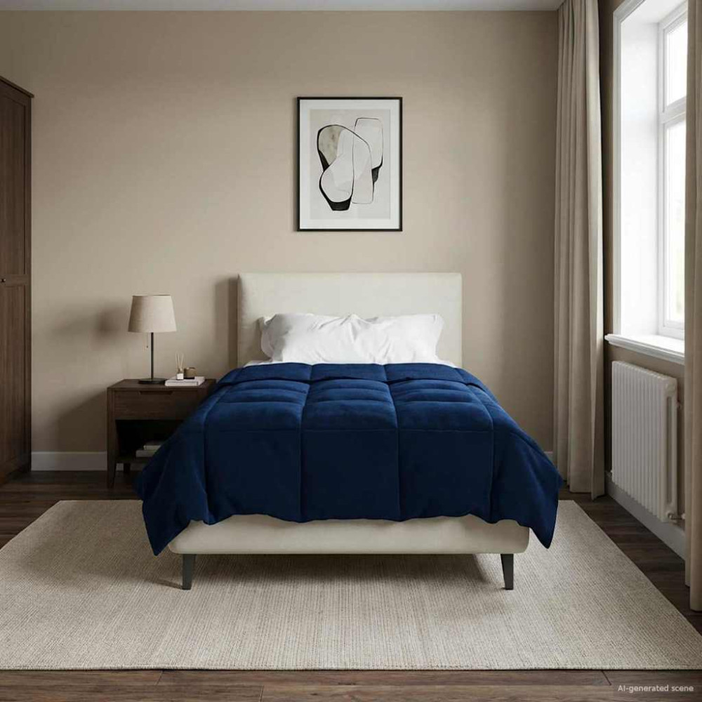 Produktbild för Full Års-Duvet Quiltad Mörkblå 140 x 200 cm Mikrofiber
