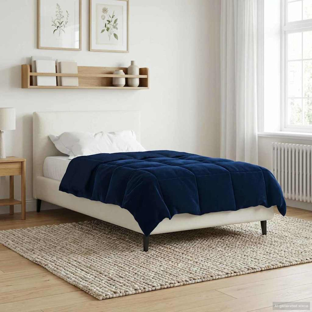 Produktbild för Full Års-Duvet Quiltad Mörkblå 155 x 200 cm Mikrofiber