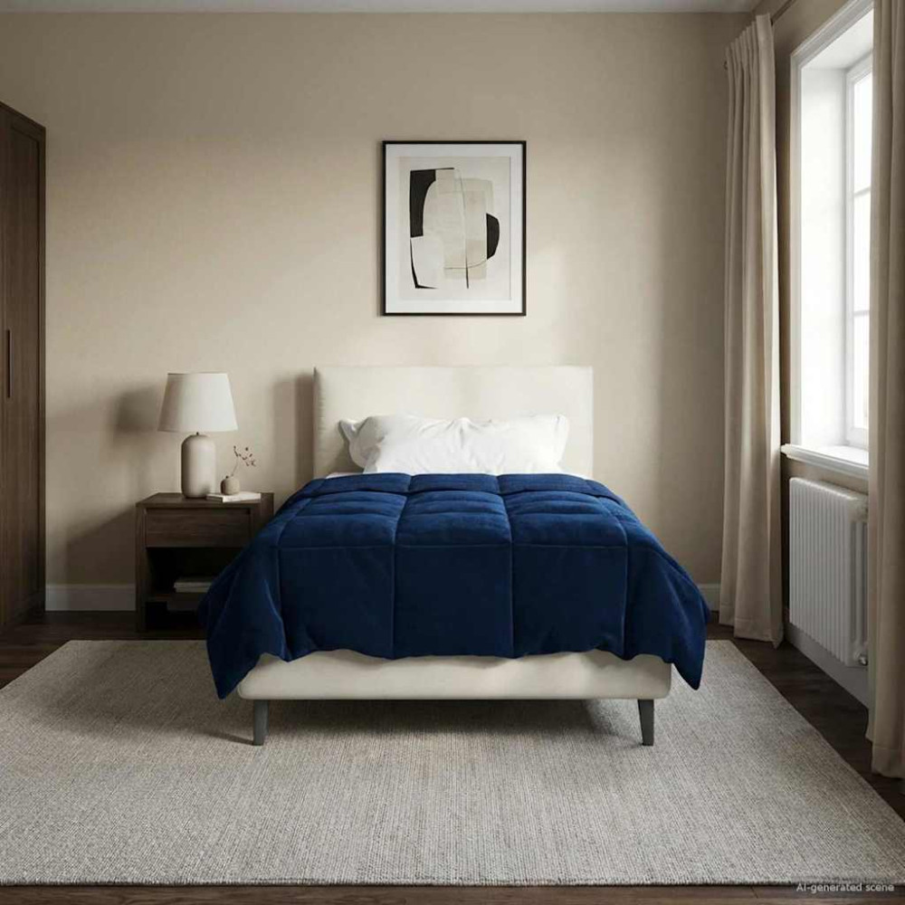 Produktbild för Full Års-Duvet Quiltad Mörkblå 155 x 200 cm Mikrofiber