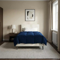 Produktbild för Full Års-Duvet Quiltad Mörkblå 155 x 200 cm Mikrofiber