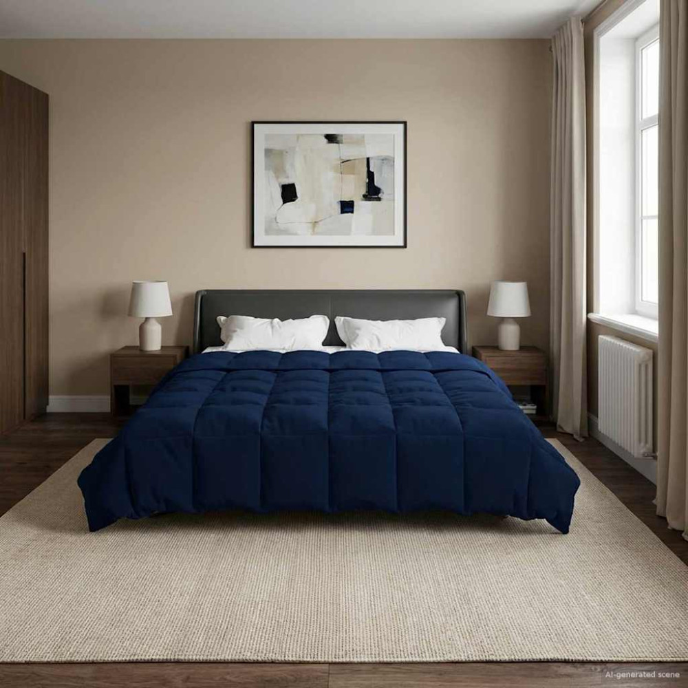 Produktbild för Full Års-Duvet Quiltad Mörkblå 200 x 200 cm Mikrofiber