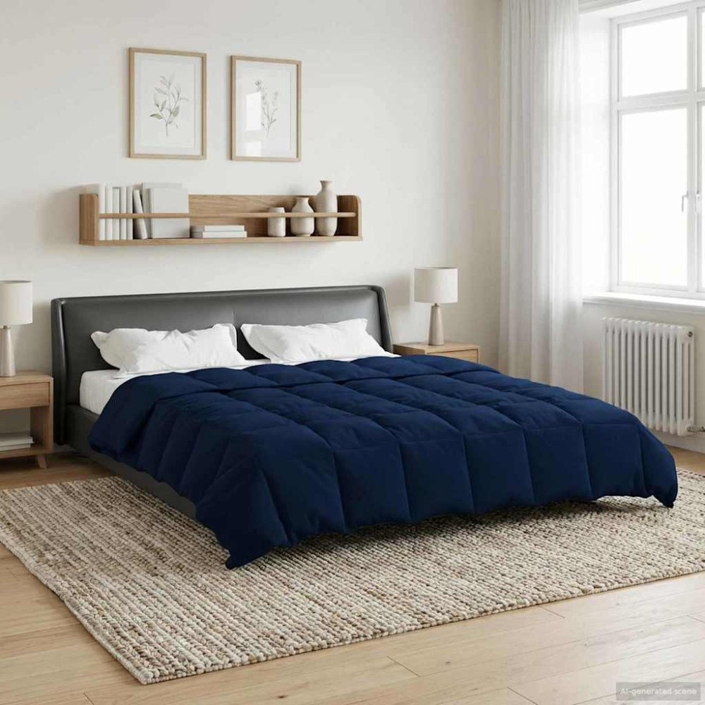 Produktbild för Full Års-Duvet Quiltad Mörkblå 200 x 240 cm Mikrofiber