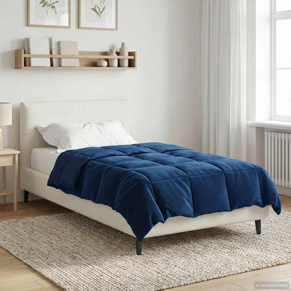 Produktbild för Full Års-Duvet Quiltad Mörkblå 135 x 220 cm Mikrofiber