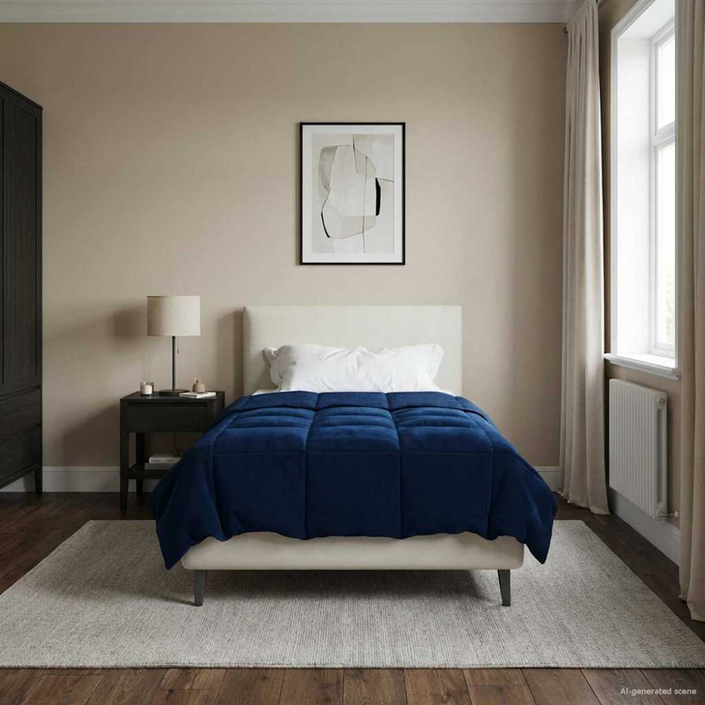 Produktbild för Full Års-Duvet Quiltad Mörkblå 135 x 220 cm Mikrofiber