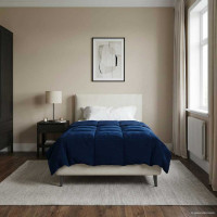 Produktbild för Full Års-Duvet Quiltad Mörkblå 135 x 220 cm Mikrofiber