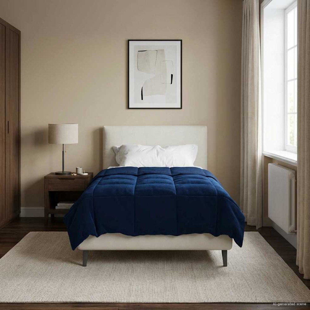 Produktbild för Full Års-Duvet Quiltad Mörkblå 140 x 220 cm Mikrofiber