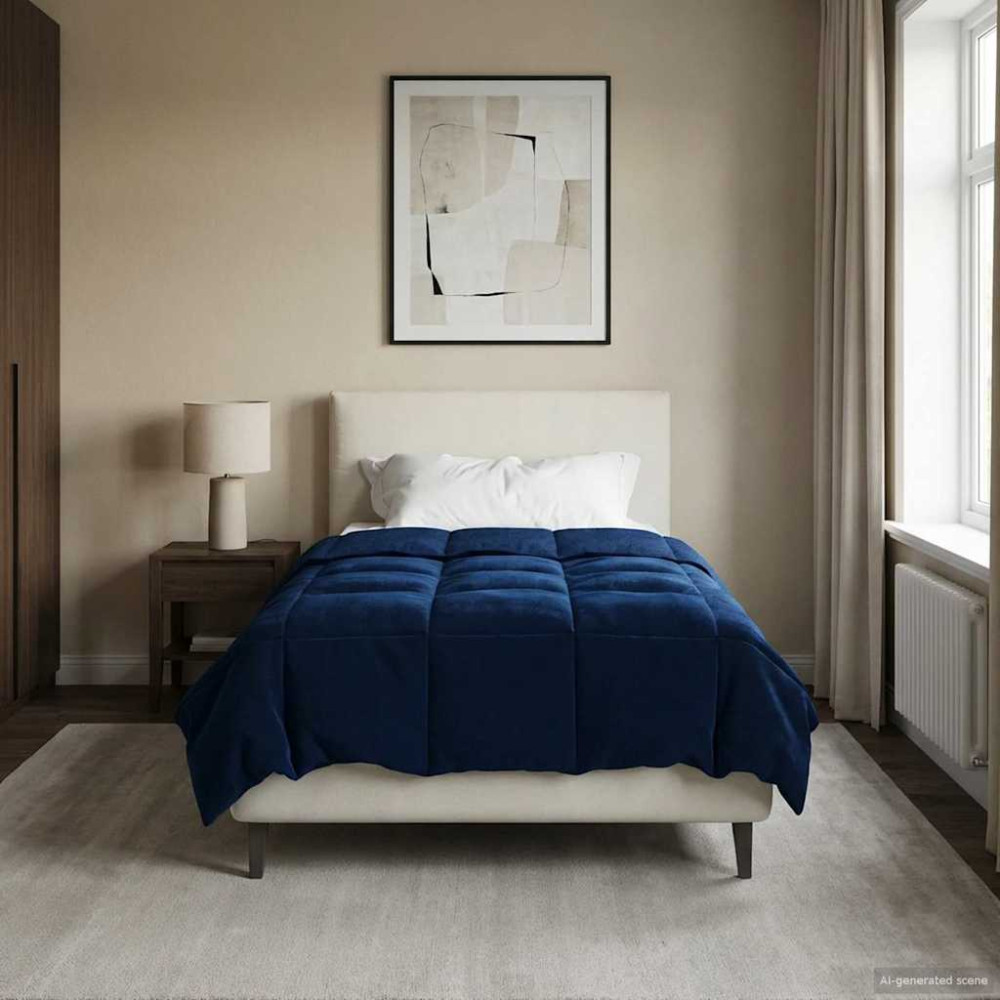 Produktbild för Full Års-Duvet Quiltad Mörkblå 155 x 220 cm Mikrofiber