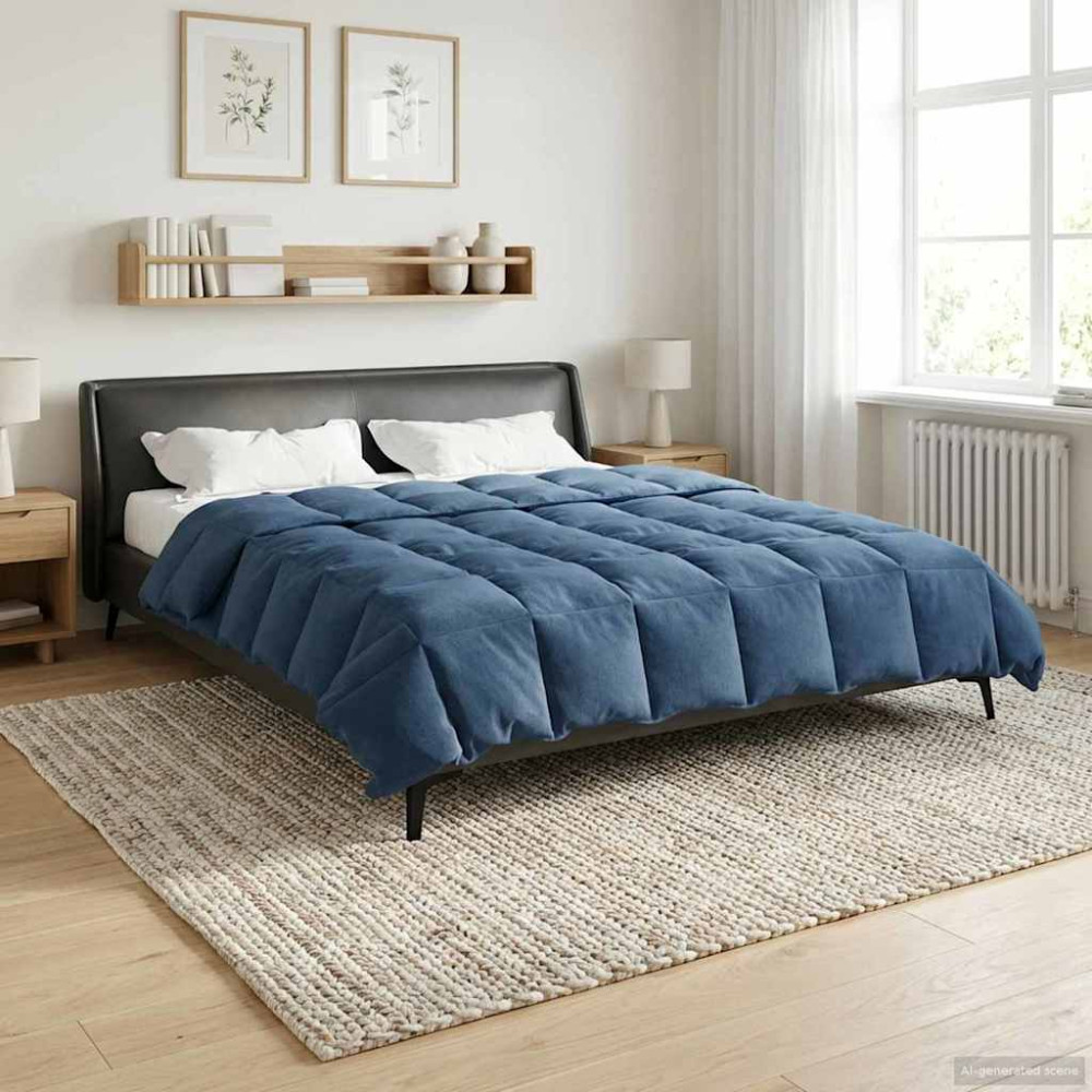 Produktbild för Full Års-Duvet Quiltad Mörkblå 200 x 220 cm Mikrofiber
