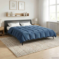 Produktbild för Full Års-Duvet Quiltad Mörkblå 200 x 220 cm Mikrofiber