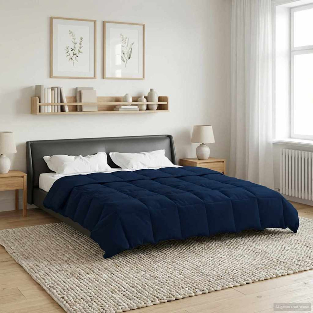 Produktbild för Full Års-Duvet Quiltad Mörkblå 220 x 240 cm Mikrofiber