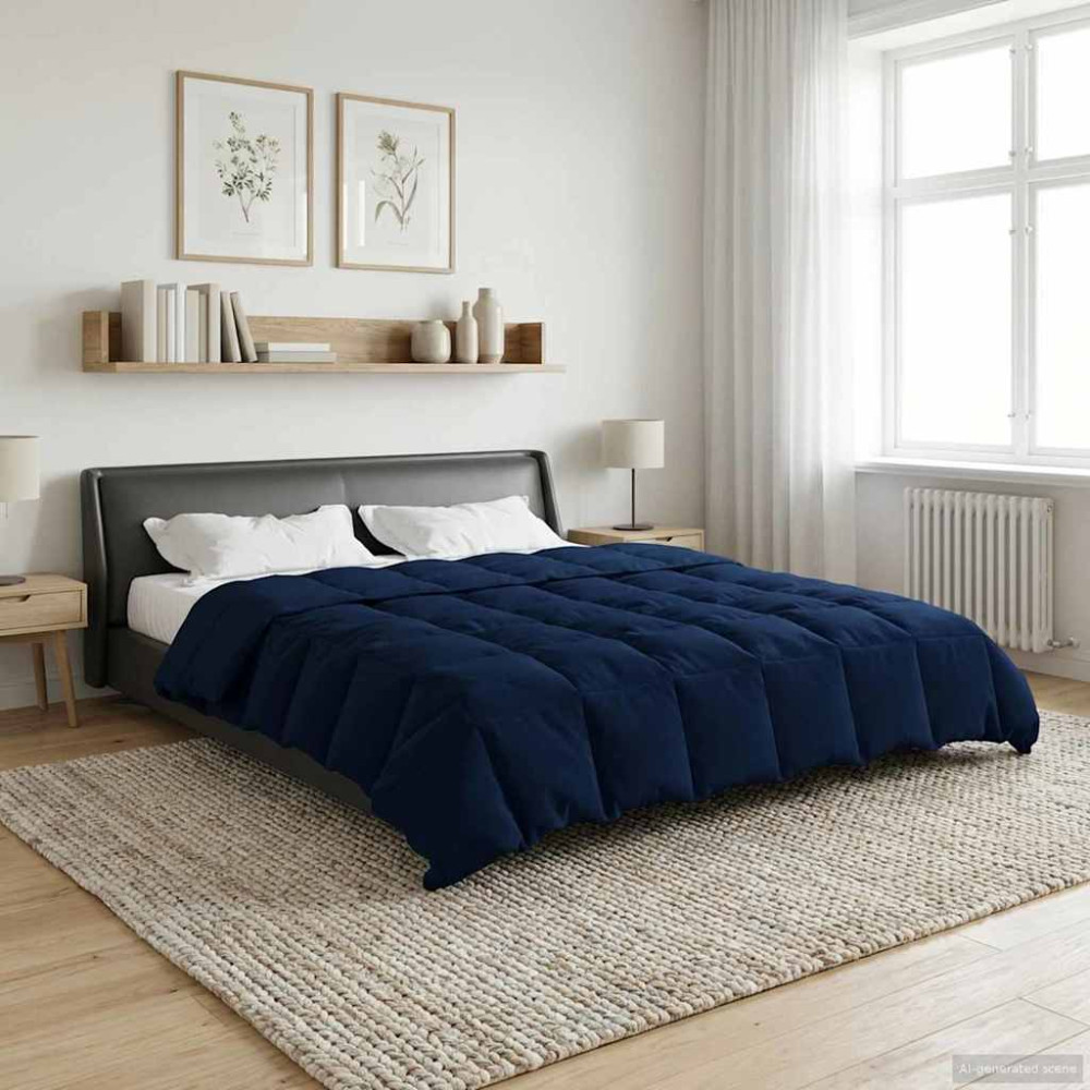 Produktbild för Full Års-Duvet Quiltad Mörkblå 220 x 260 cm Mikrofiber