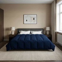 Produktbild för Full Års-Duvet Quiltad Mörkblå 220 x 260 cm Mikrofiber