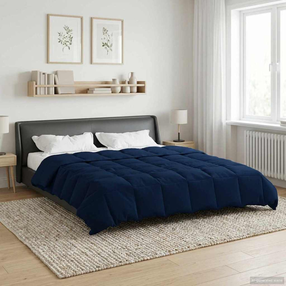 Produktbild för Full Års-Duvet Quiltad Mörkblå 240 x 260 cm Mikrofiber