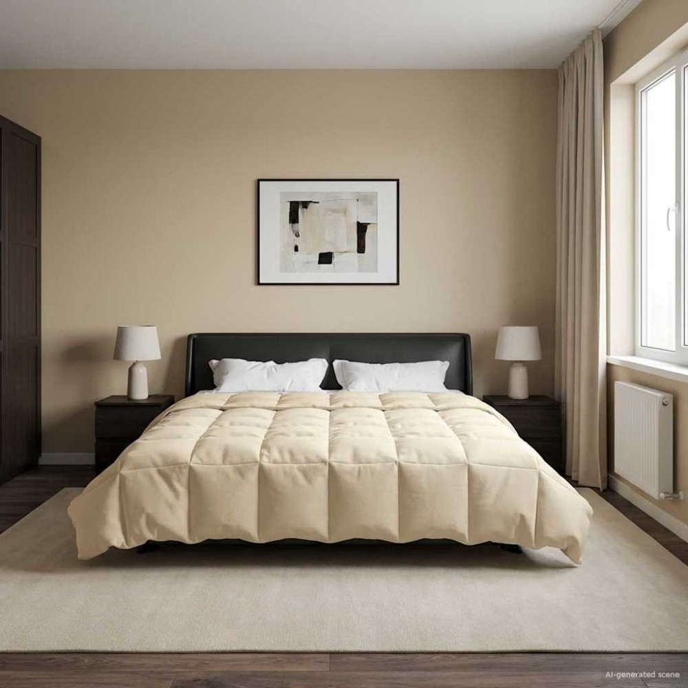 Produktbild för Full Års-Duvet Quiltad Kräm 200 x 200 cm Mikrofiber