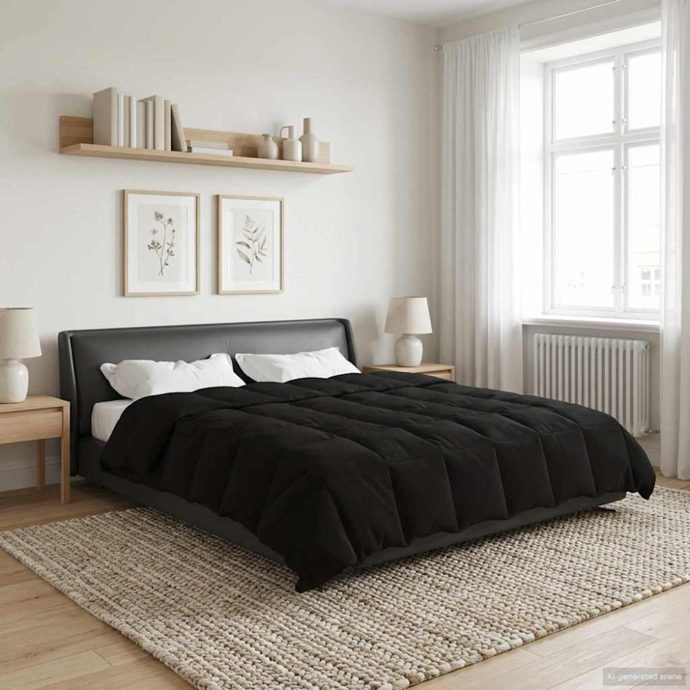 Produktbild för Vinter Täcke Quiltad Svart 200 x 200 cm Mikrofiber
