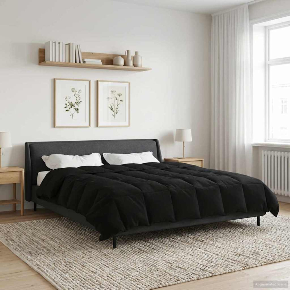 Produktbild för Vinter Täcke Quiltad Svart 200 x 240 cm Mikrofiber